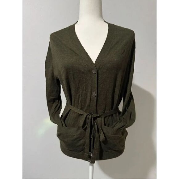 J.Crew Sweaters - J. Crew olive green 100% merino Wool cardigan tie sweater S button front